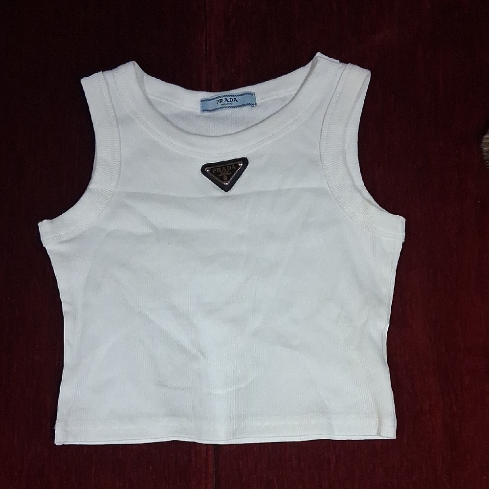 NWOT Womens Prada White Ribbed Tank Top Crop Top